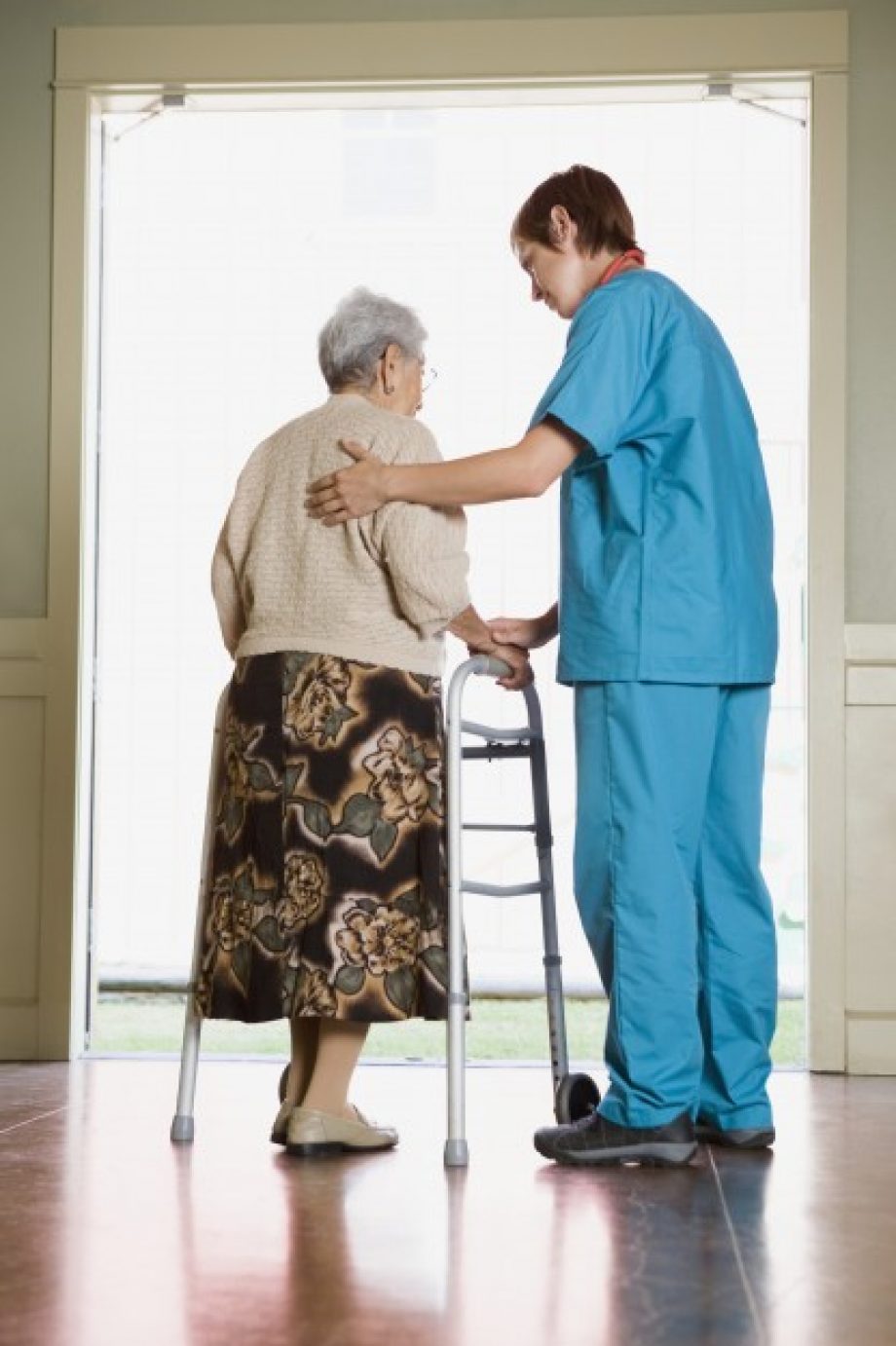 Elderly woman and care provider